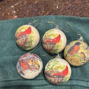 Bird Ornament Set - Cream and Red